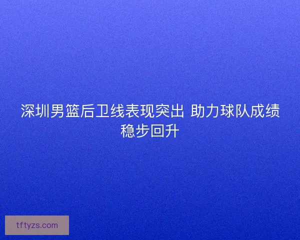 深圳男篮后卫线表现突出 助力球队成绩稳步回升